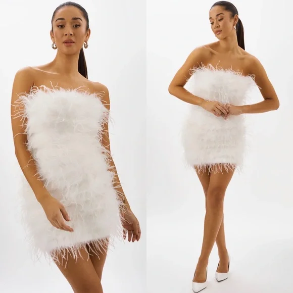 Forever and Ever White Feather Mini Dress - Picture 3 of 6